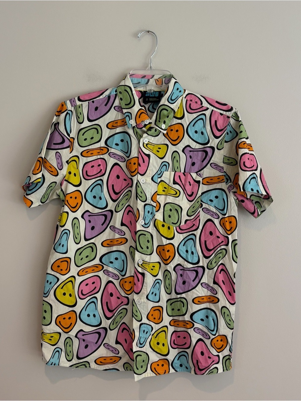 ALab Playful Multicolor Smiley Button-Down Streetwear Shirt Size S